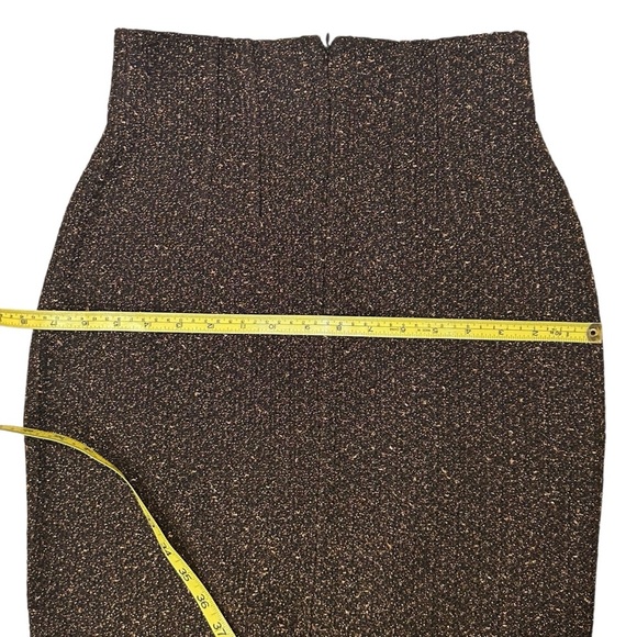 St. John Couture Brown Gold Metallic Knit Tweed Pencil Skirt Stretchy Size 2 - Picture 7 of 9
